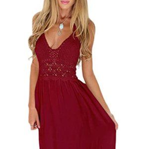 LILBETTER Women's Beach Crochet Backless Bohemian Halter Maxi Long Dress